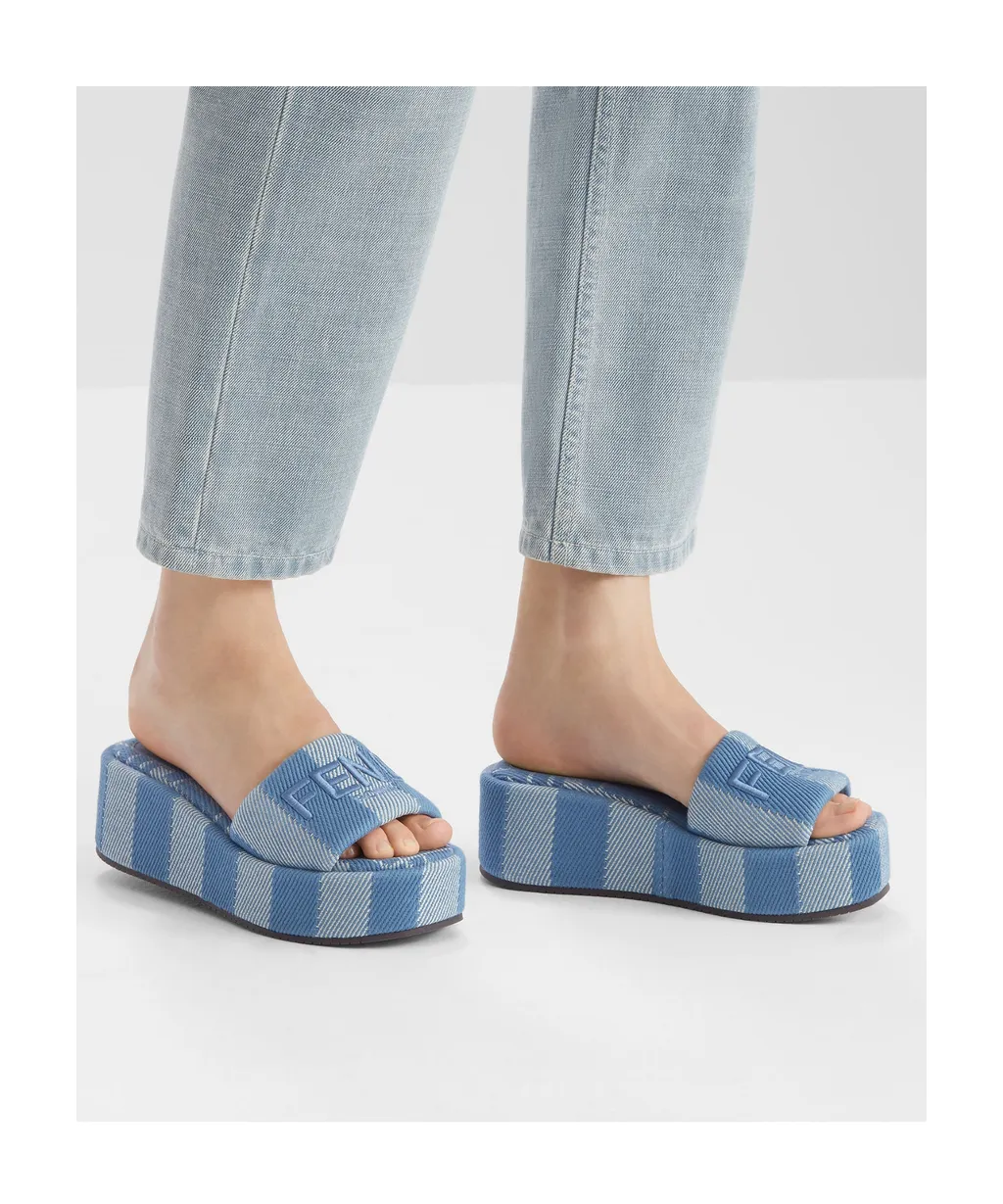 Sunshine Denim-Effect Jacquard Platform Slides