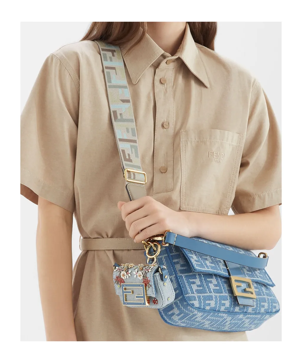 Baguette Ff Jacquard Denim Shoulder Bag