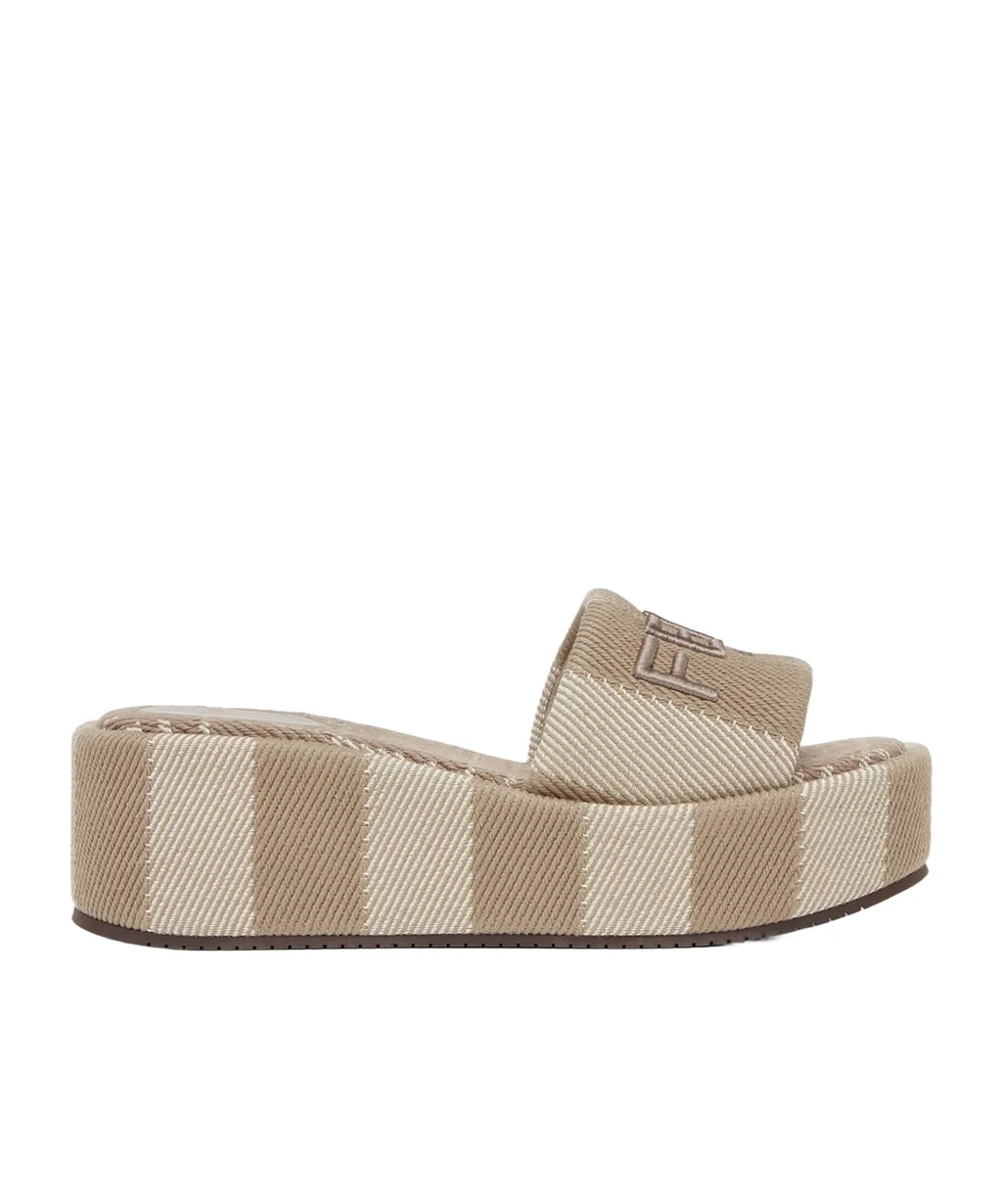 Sunshine Denim-Effect Jacquard Platform Slides