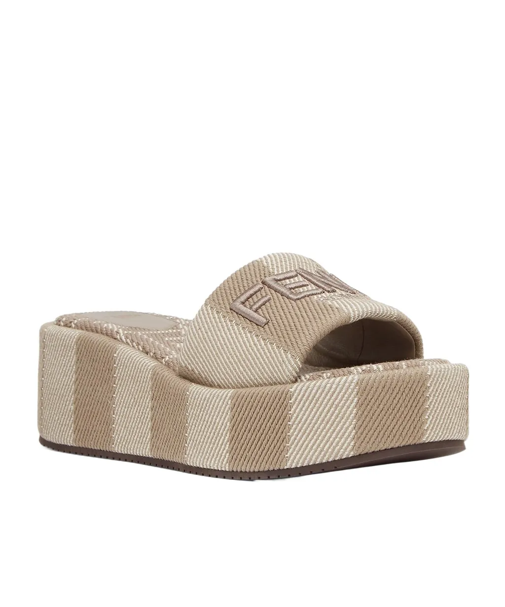 Sunshine Denim-Effect Jacquard Platform Slides