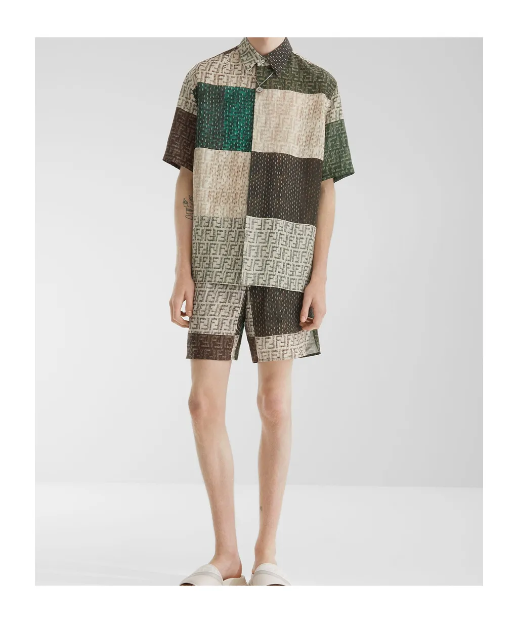 Panelled Collared Short-Sleeve Shirt