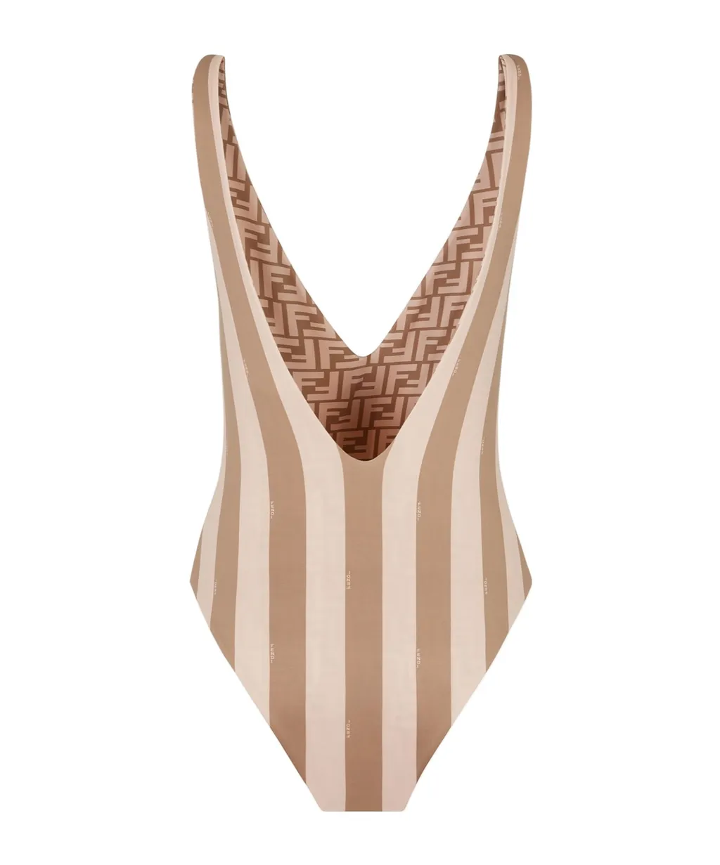 V-Neck Striped One-Piece Swimsuit