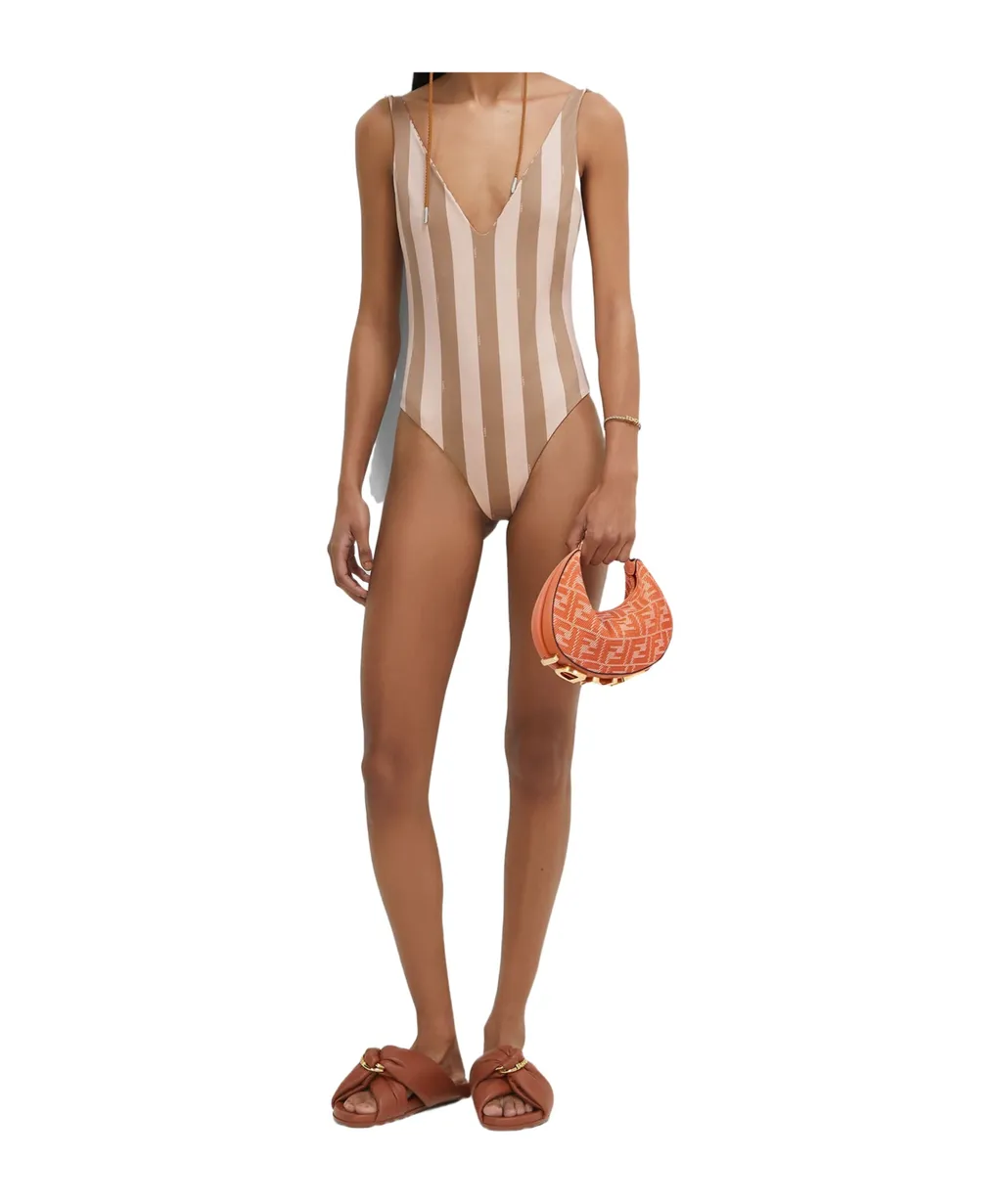 V-Neck Striped One-Piece Swimsuit