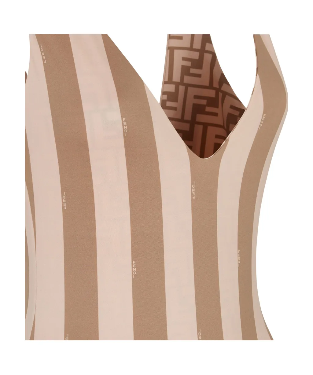 V-Neck Striped One-Piece Swimsuit