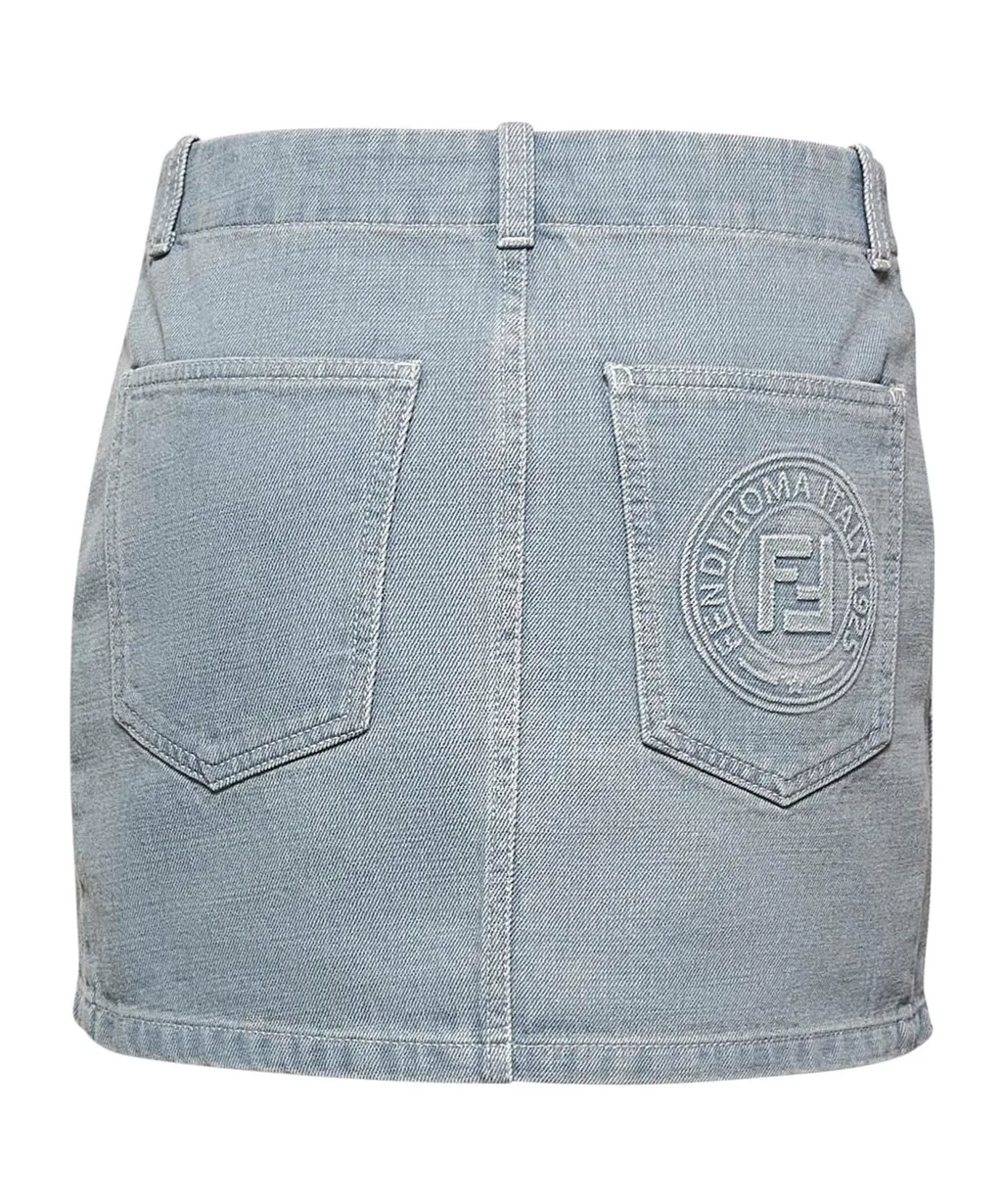 Ff Embossed Denim Mini Skirt