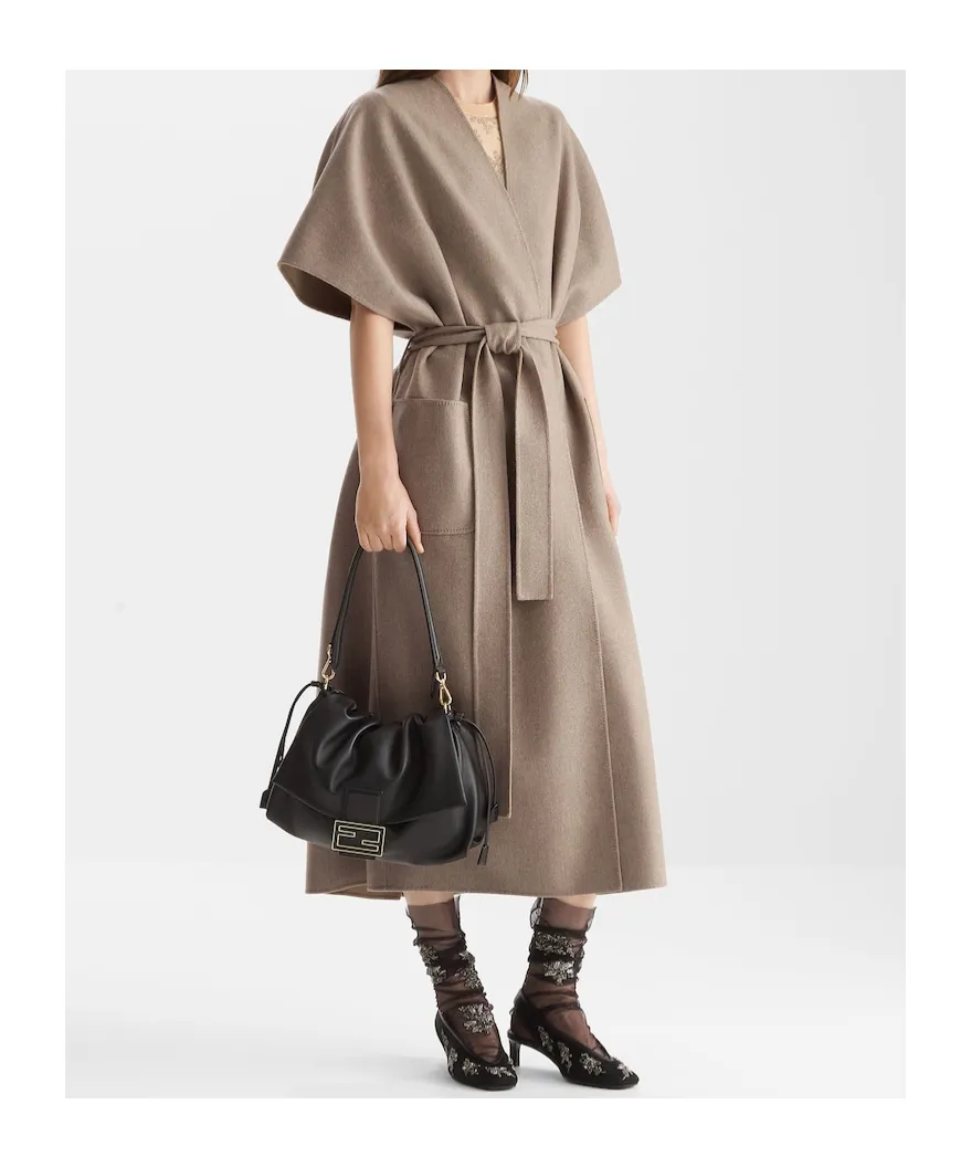 Short Sleeved V-Neck Belted Coat