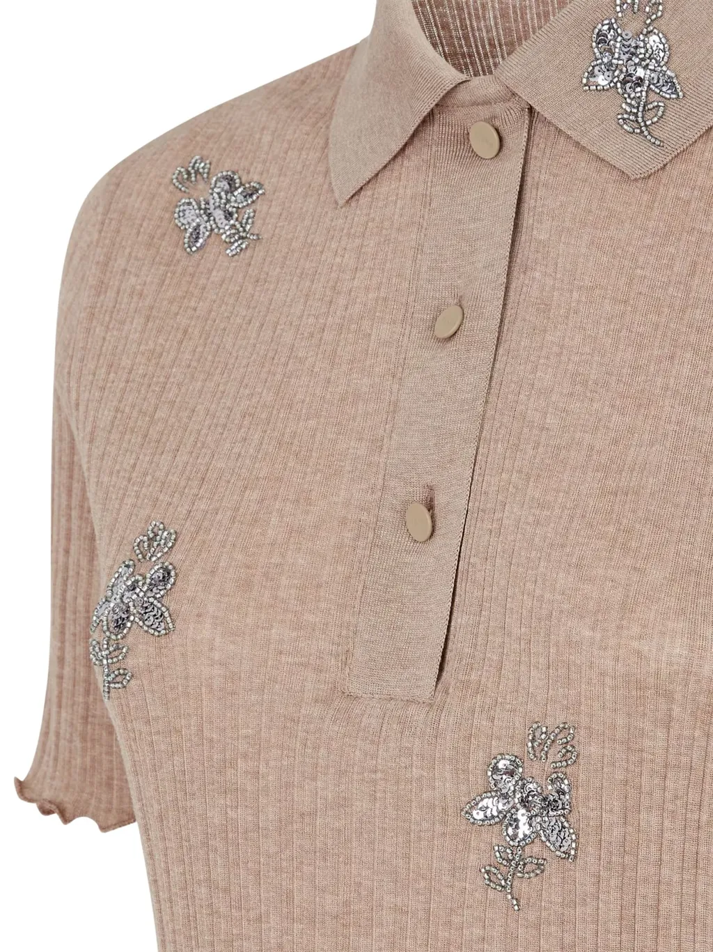 Embellished Detailed Knitted Polo Shirt