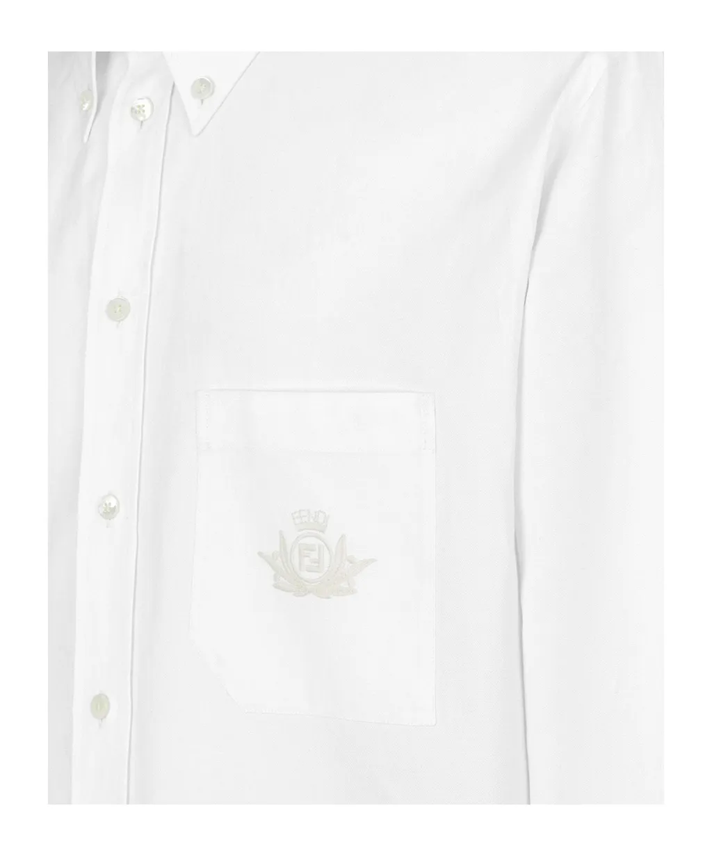 Logo Embroidered Collared Long-Sleeve Shirt