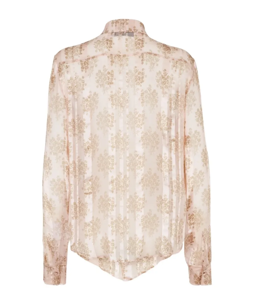 Long Sleeved Floral Printed Satin Shirt