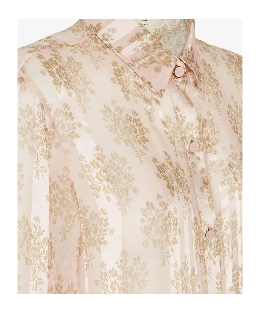 Long Sleeved Floral Printed Satin Shirt