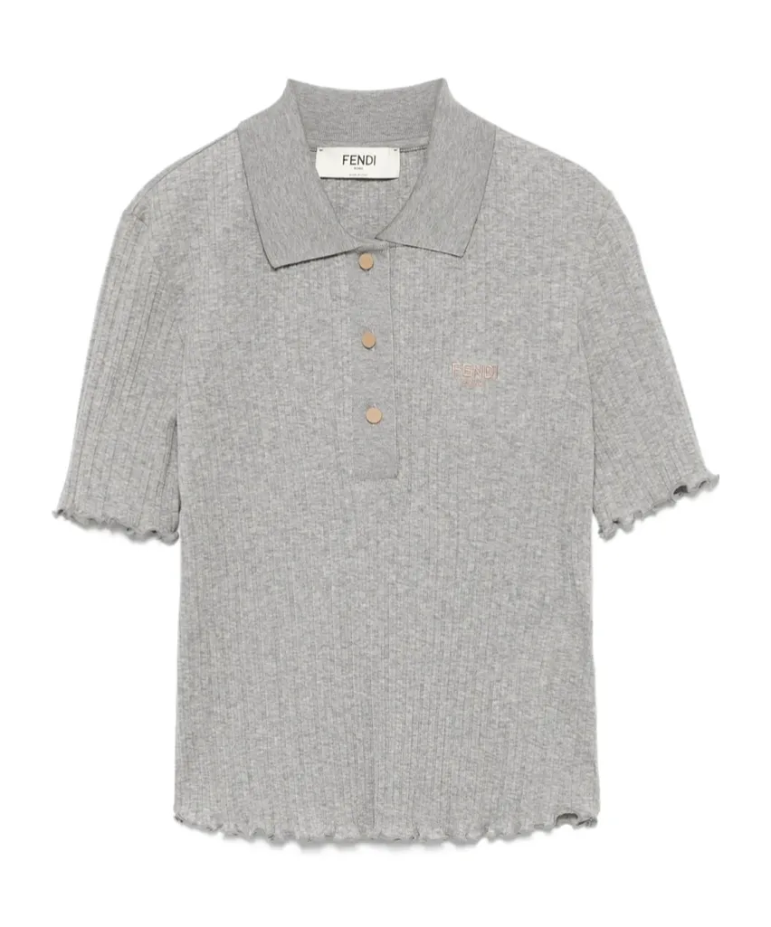 Scalloped-Edge Ribbed-Knit Polo Shirt