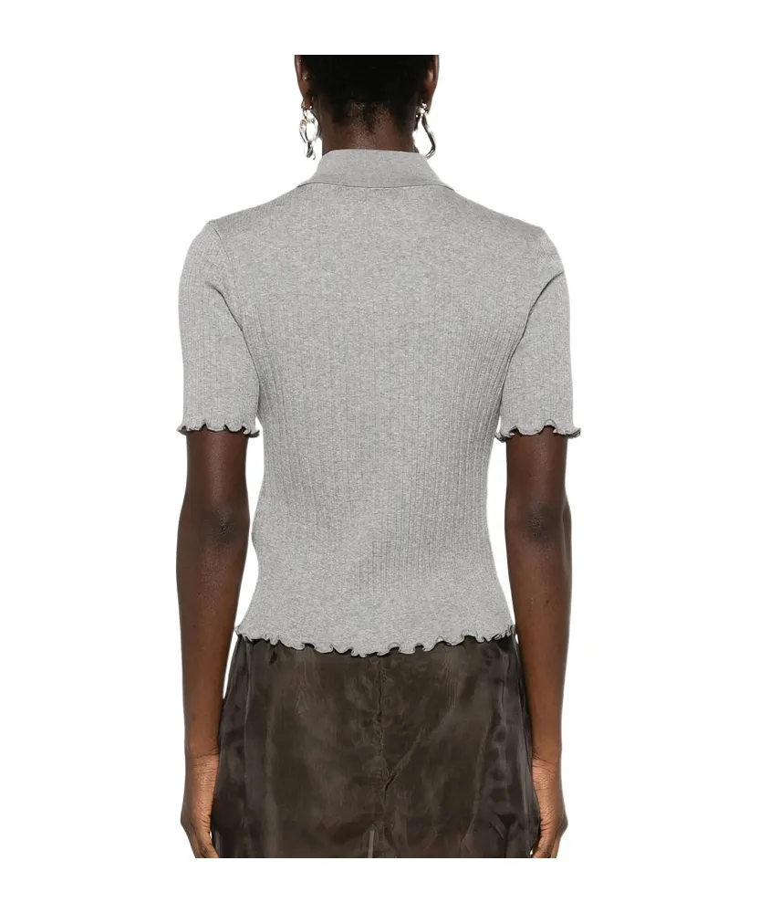 Scalloped-Edge Ribbed-Knit Polo Shirt