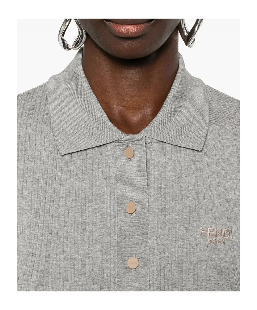 Scalloped-Edge Ribbed-Knit Polo Shirt