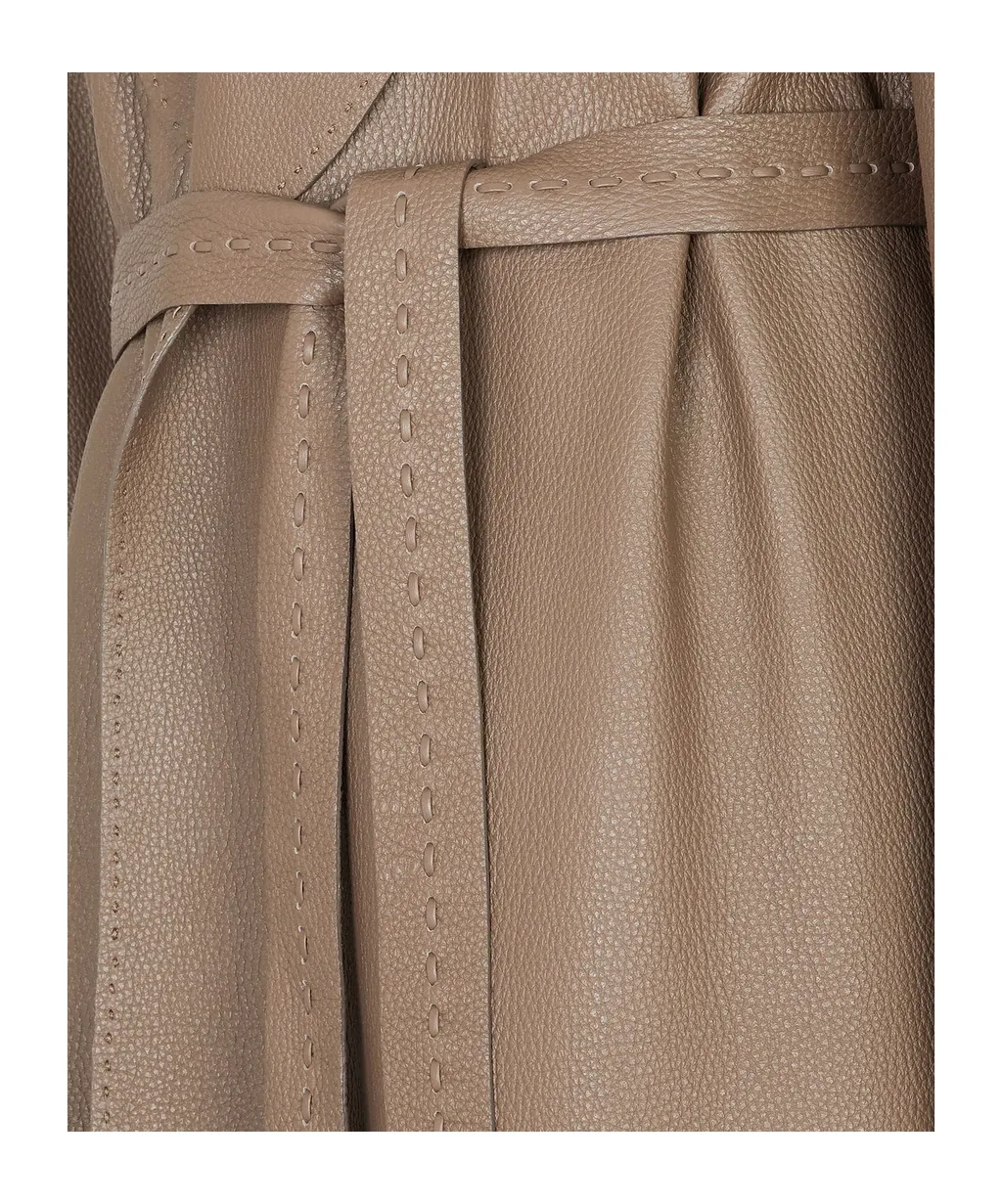 Belted Waist Leather Coat