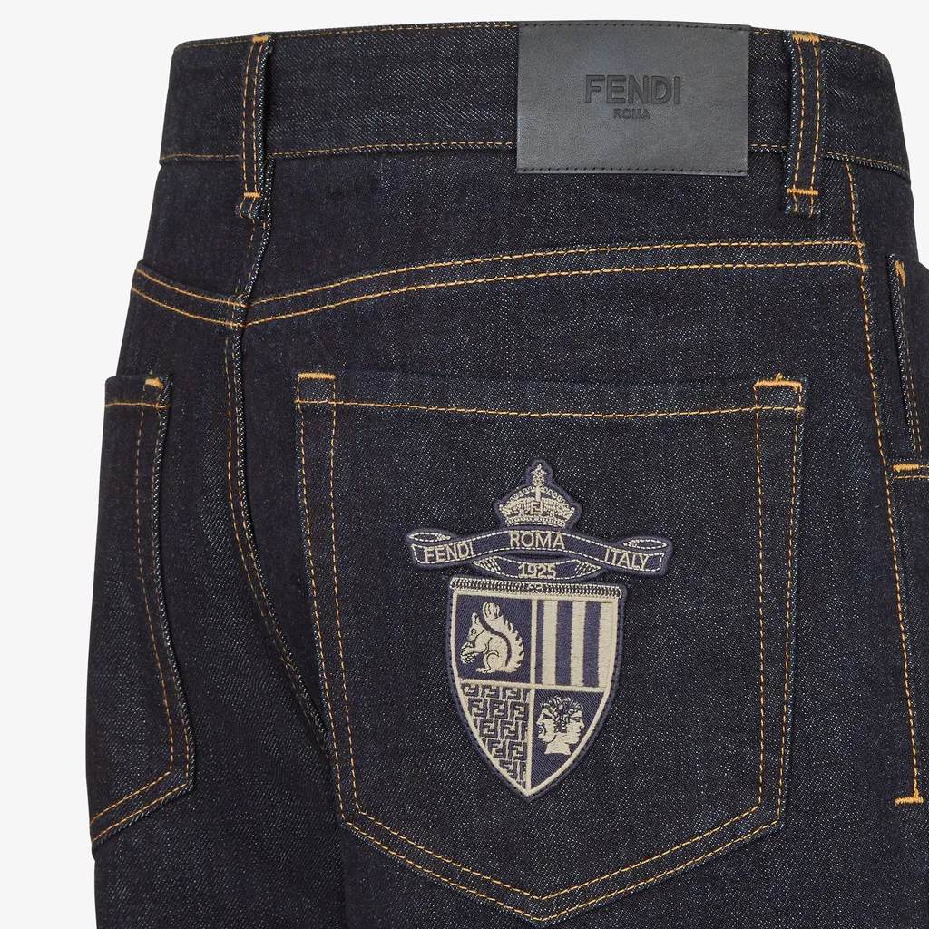 Crest Embroidered Straight-Leg Long Jeans