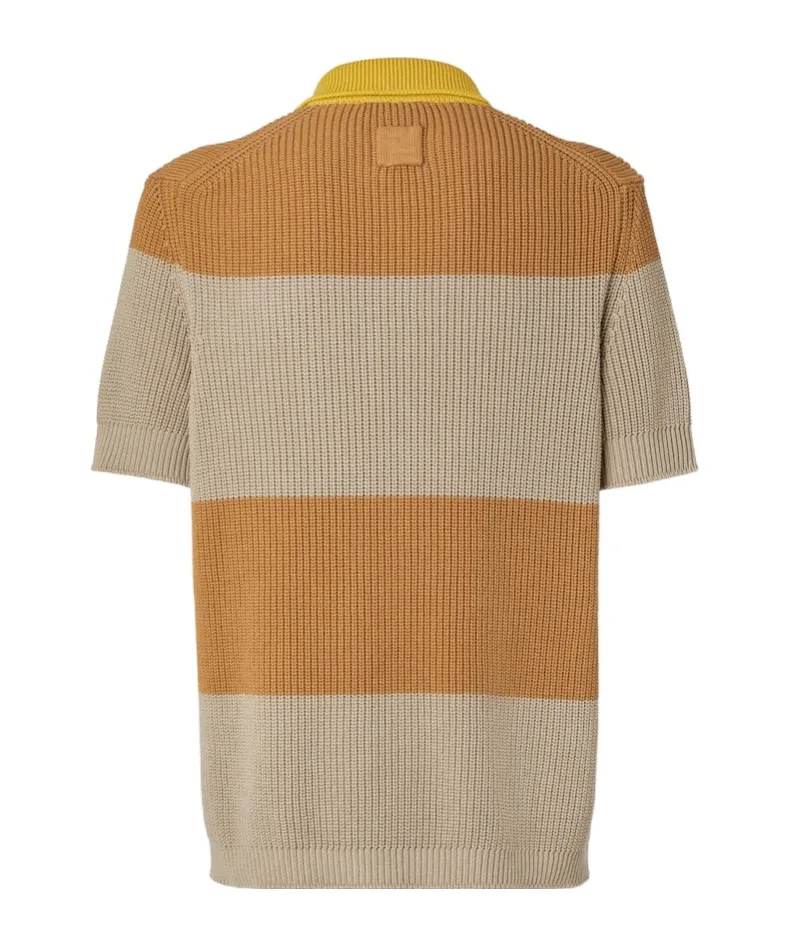 Crest Embroidered Striped Knitted Polo Shirt