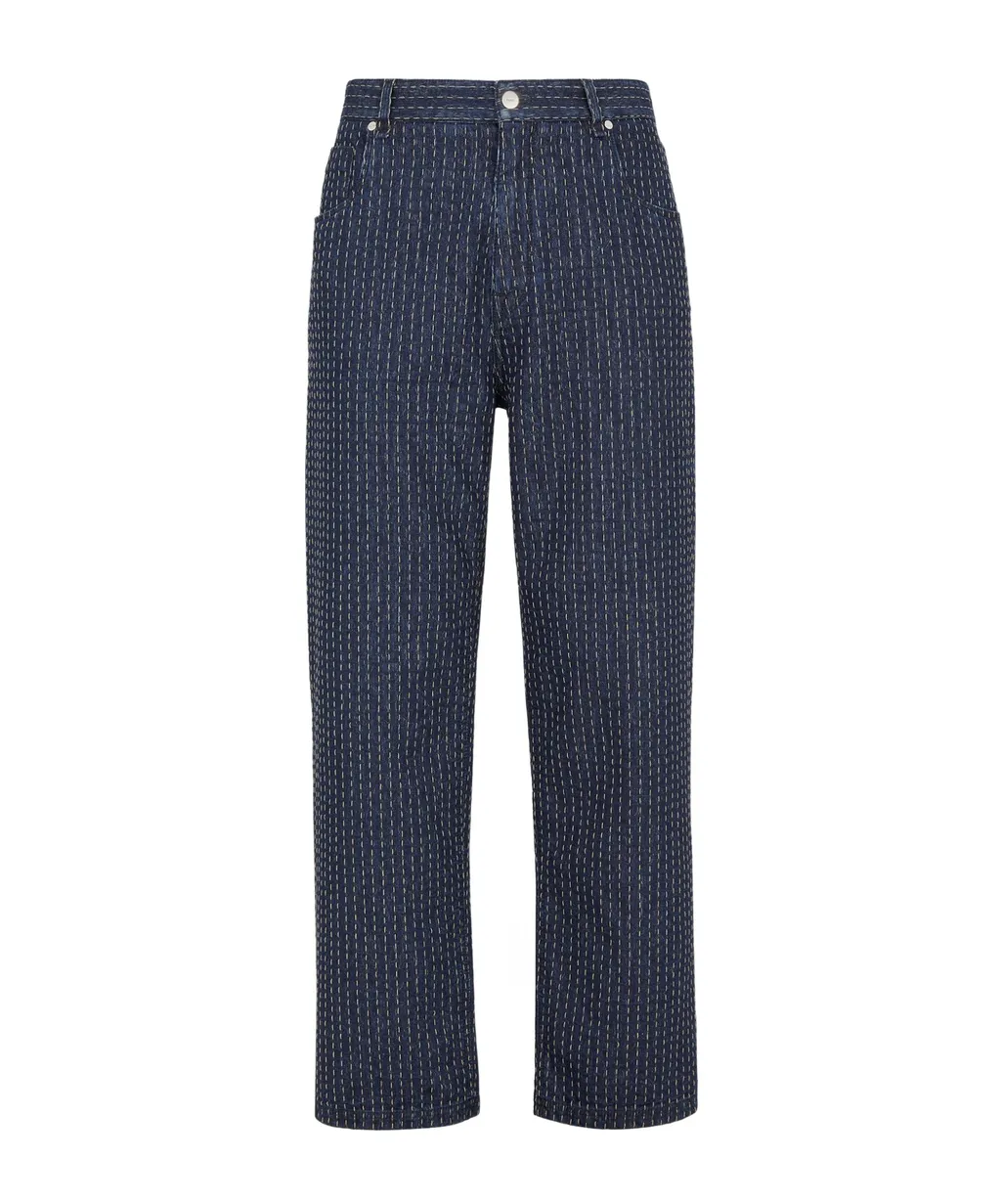Straight-Leg Topstitched Long Jeans