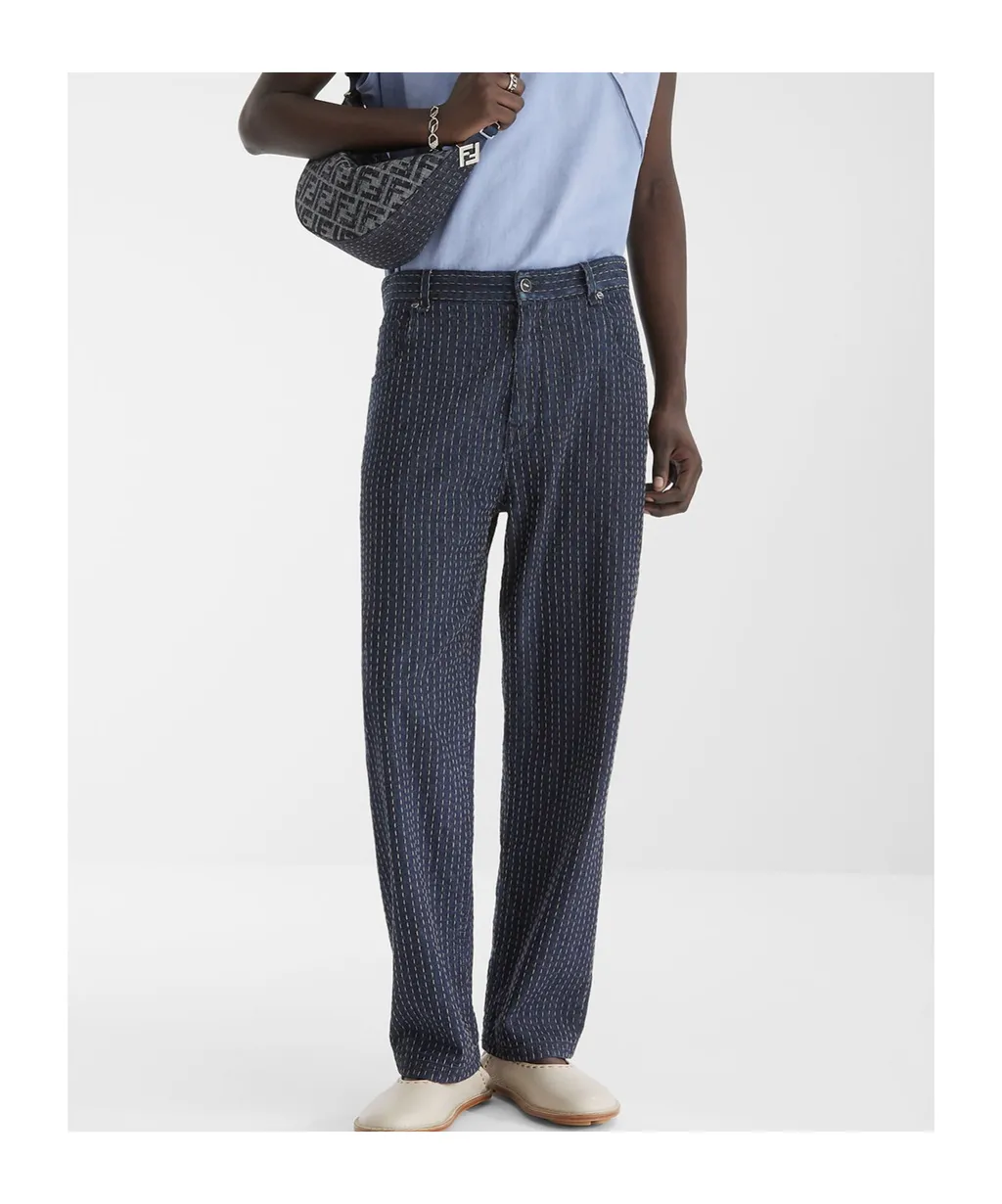 Straight-Leg Topstitched Long Jeans