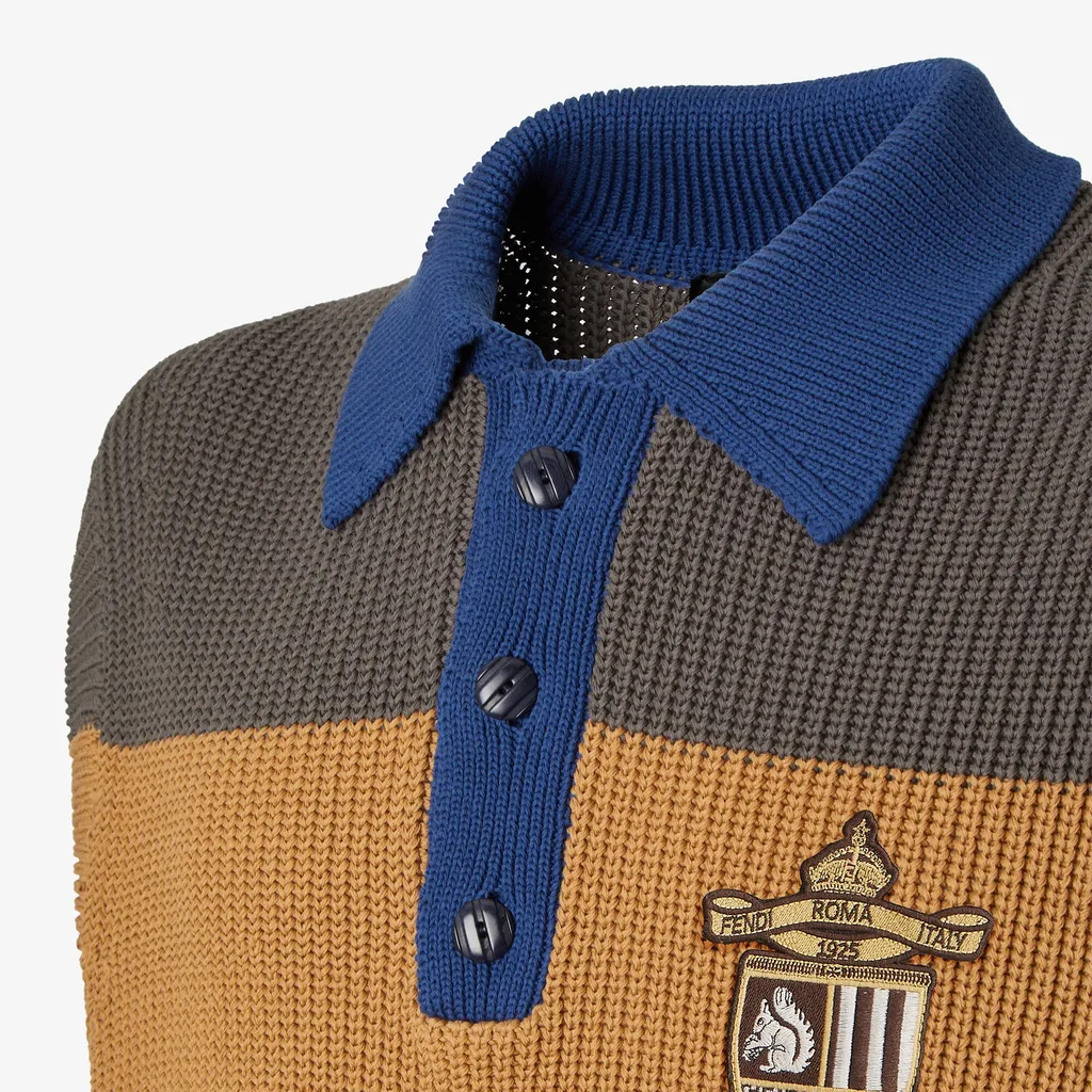Crest Embroidered Striped Knitted Polo Shirt