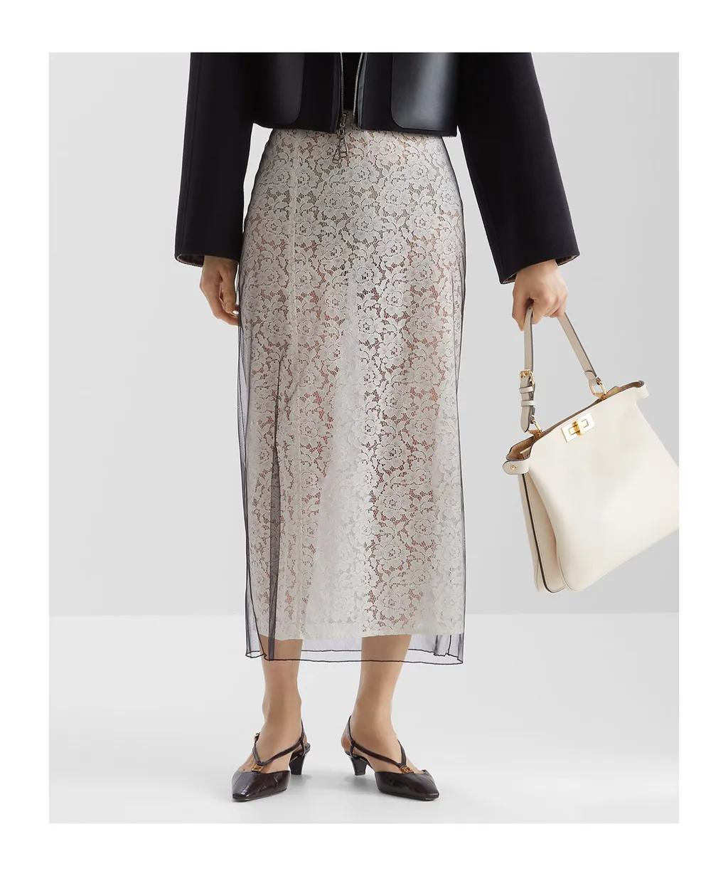 Lace Mesh Midi Skirt