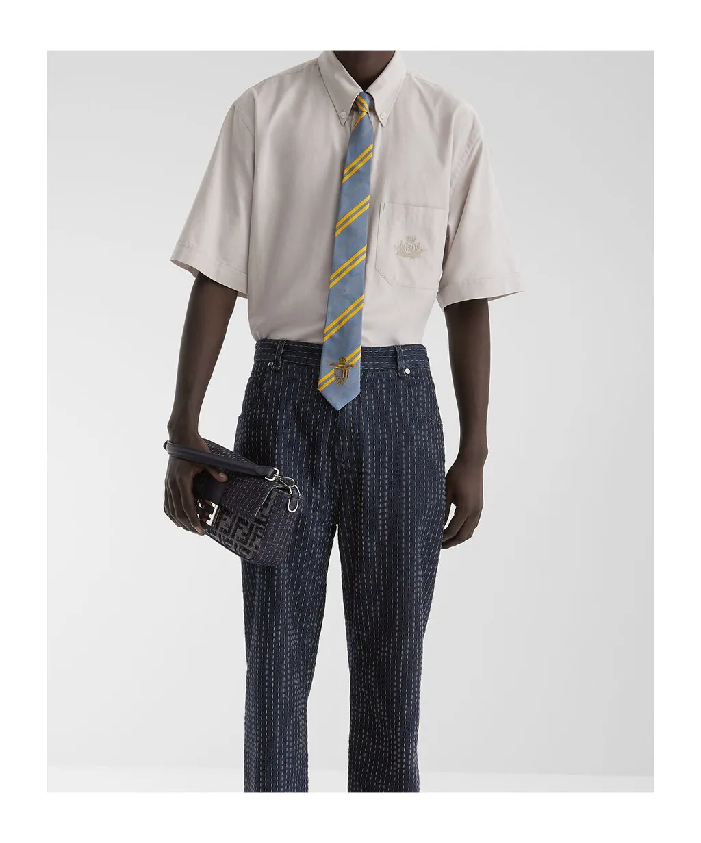 Striped Crest Embroidered Tie