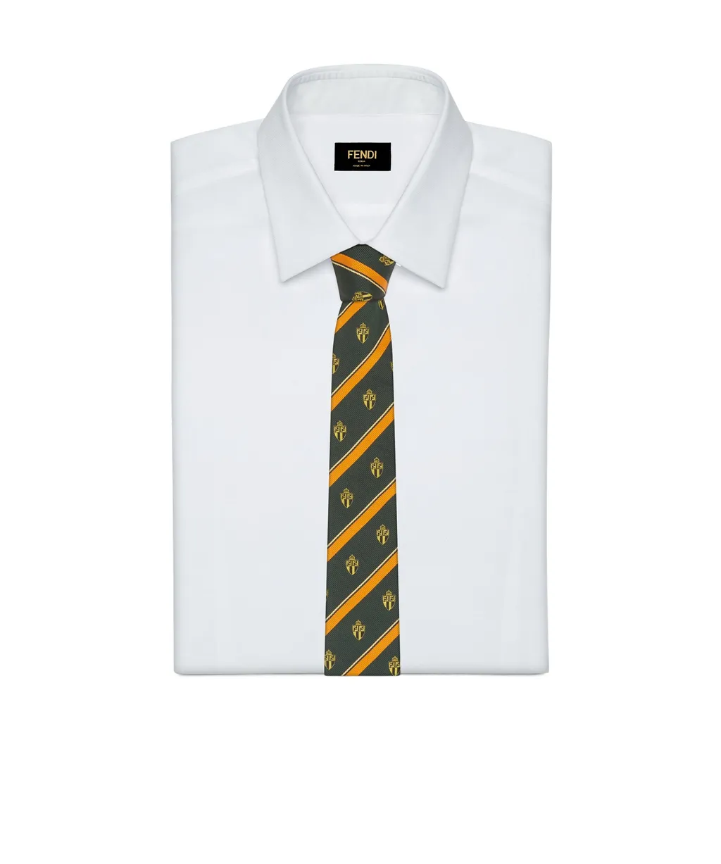 Striped Crest Embroidered Tie
