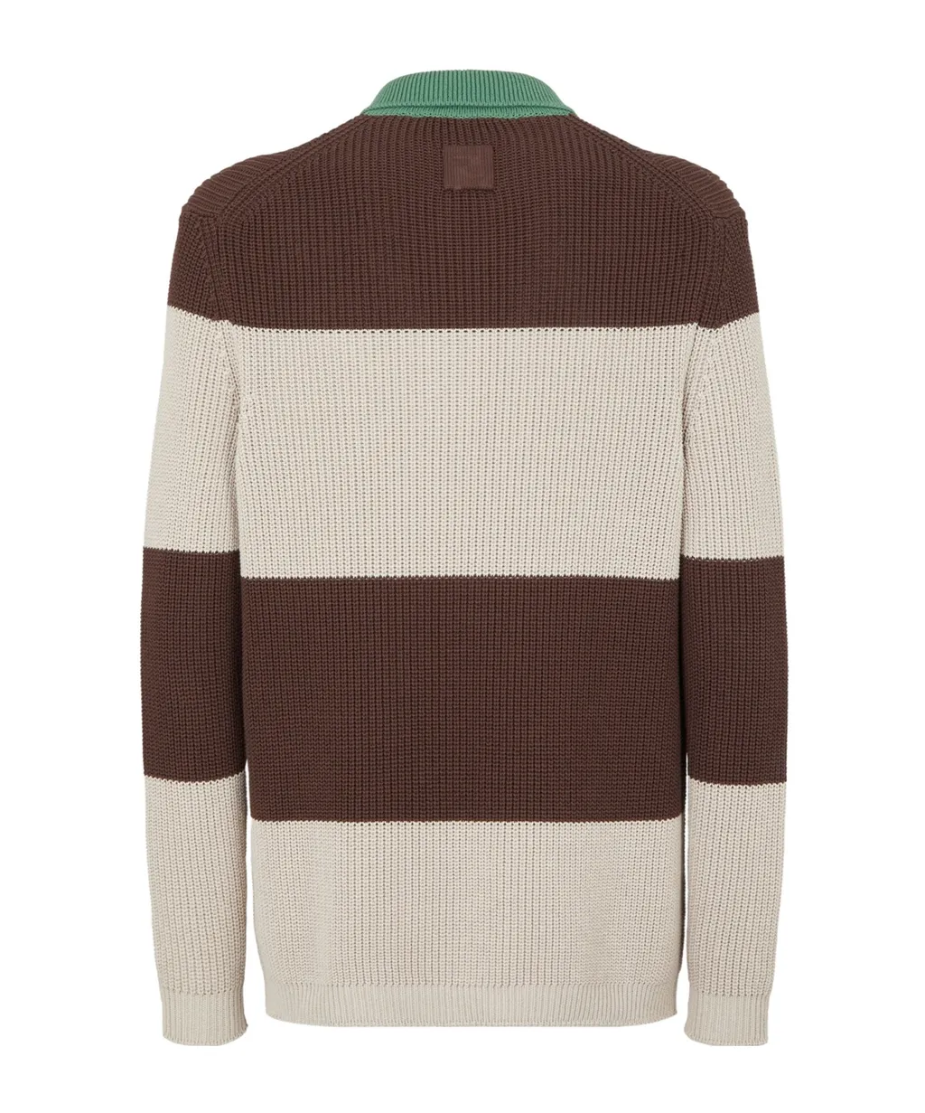 Crest Embroidered Striped Knitted Polo Shirt