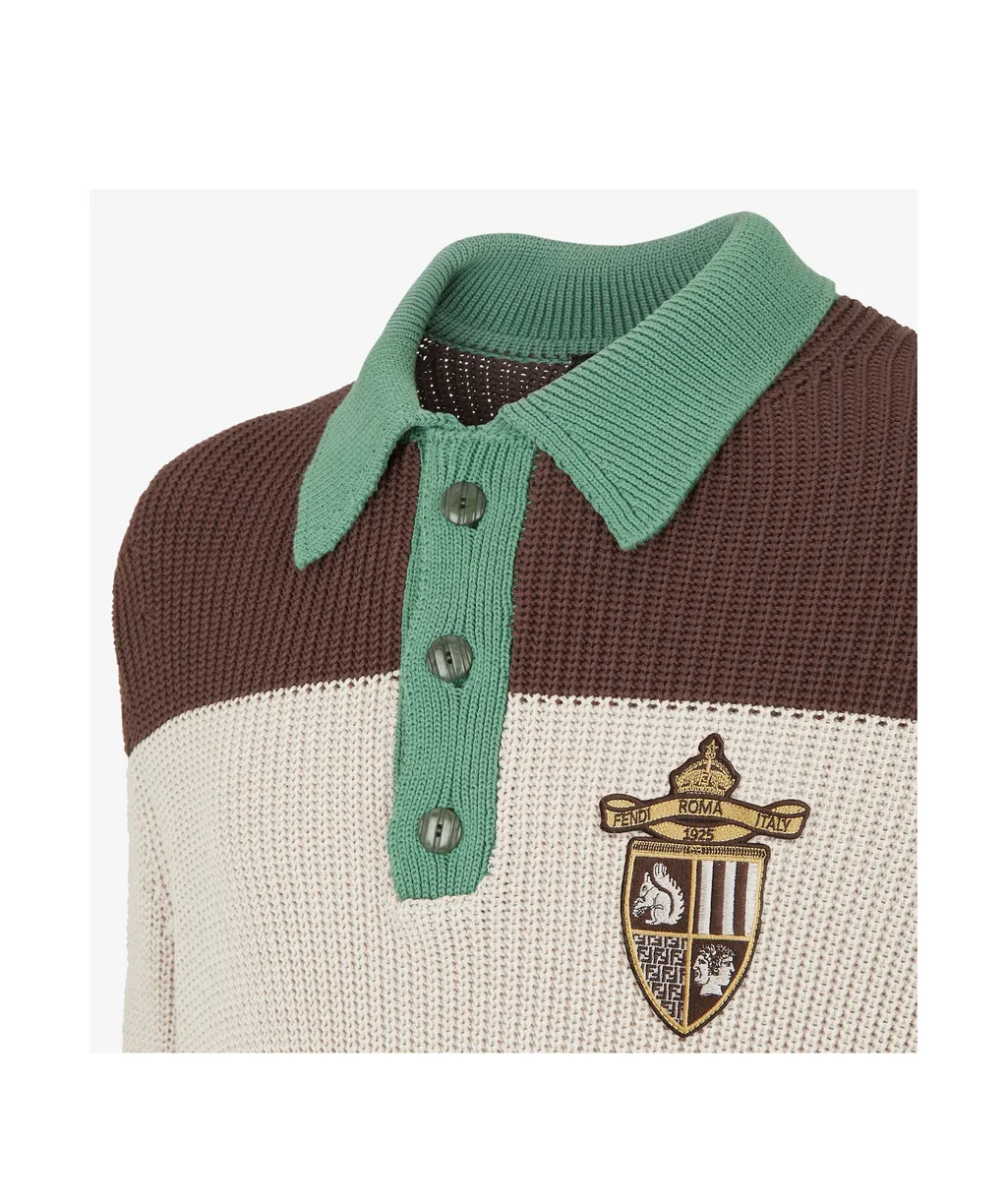 Crest Embroidered Striped Knitted Polo Shirt