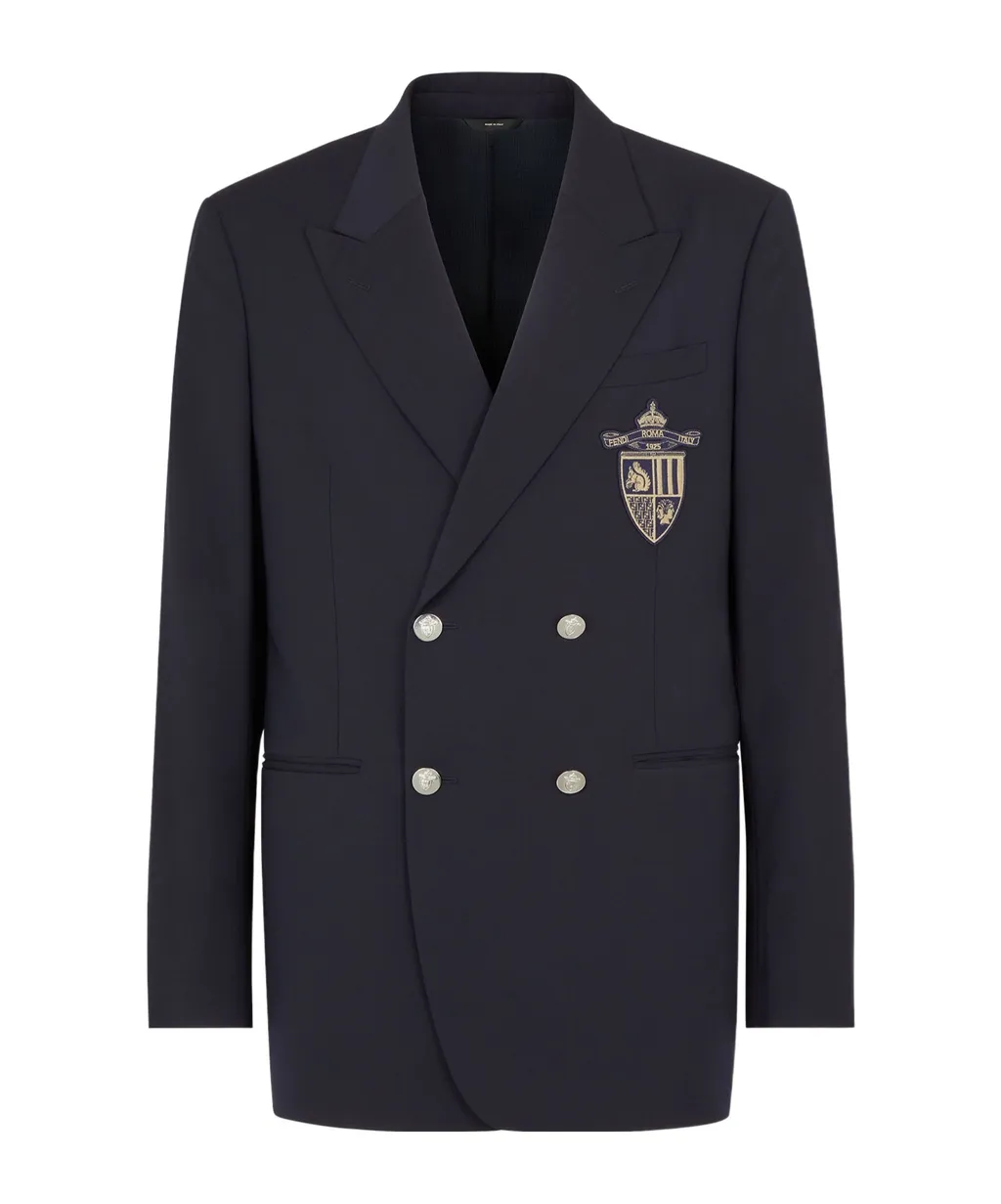 Double Breasted Crest Embroidered Jacket