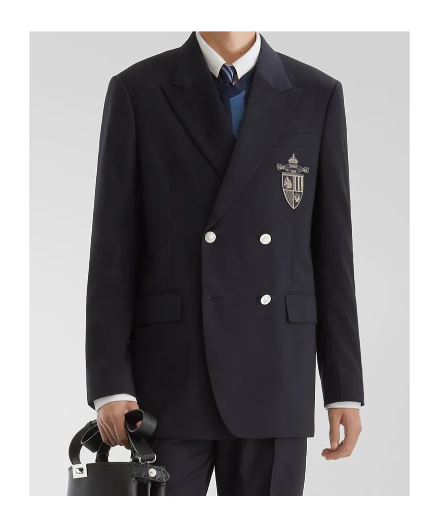 Double Breasted Crest Embroidered Jacket