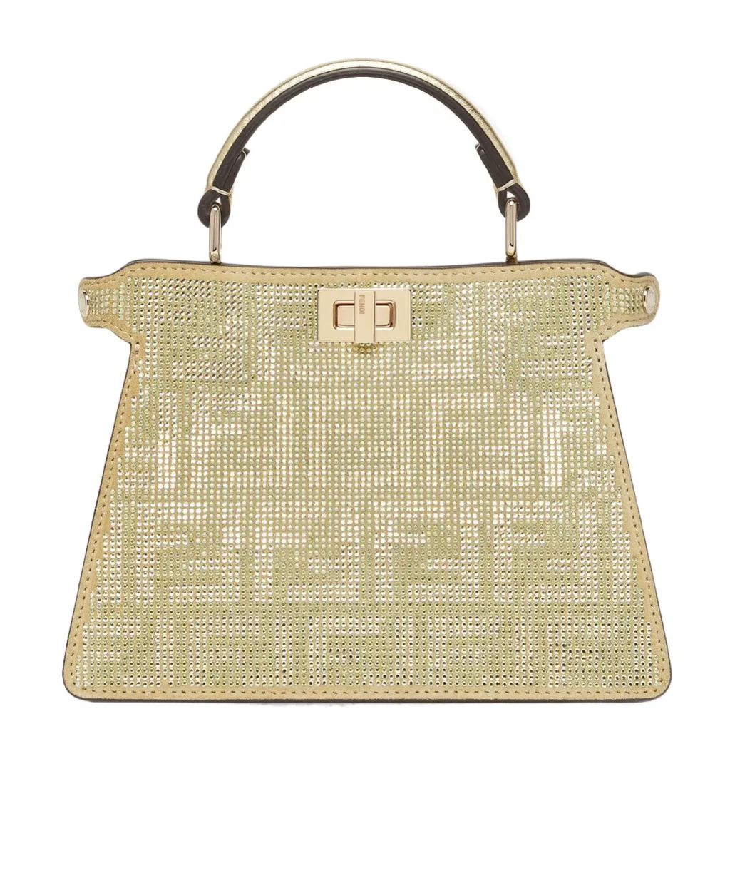 Champagne-Coloured Suede Bag With Ff In Crystals And Studs