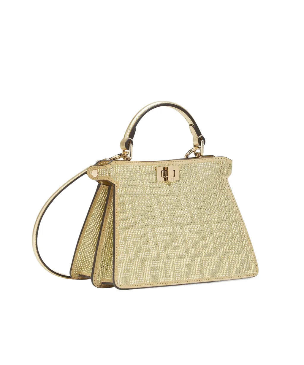 Champagne-Coloured Suede Bag With Ff In Crystals And Studs