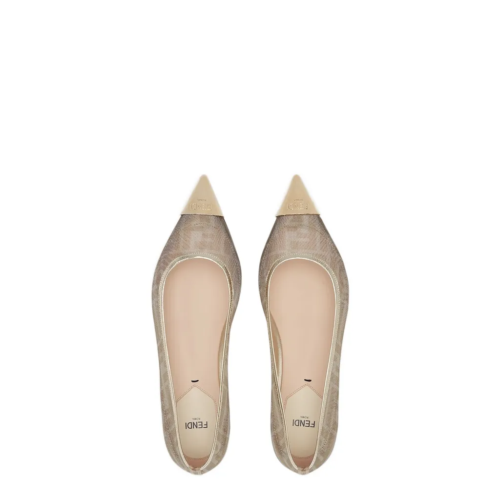 Champagne-Coloured Metallic Ff Mesh Ballet Flats
