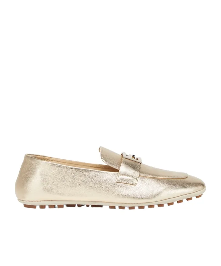 Baguette Logo Plaque Metallic Loafers