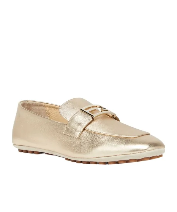 Baguette Logo Plaque Metallic Loafers