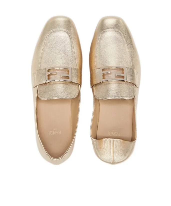 Baguette Logo Plaque Metallic Loafers