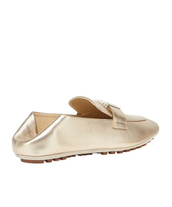 Baguette Logo Plaque Metallic Loafers