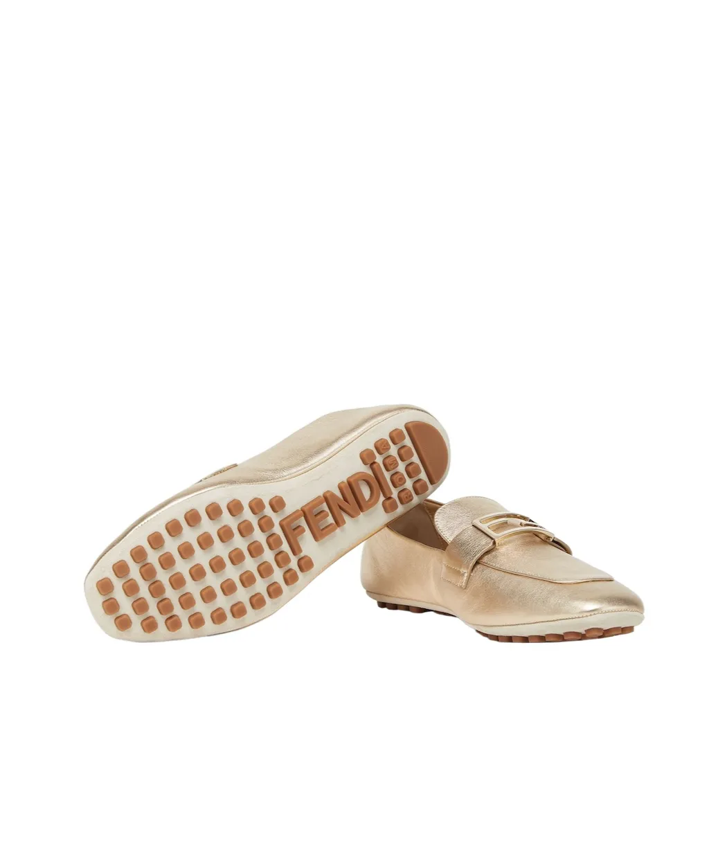 Baguette Logo Plaque Metallic Loafers