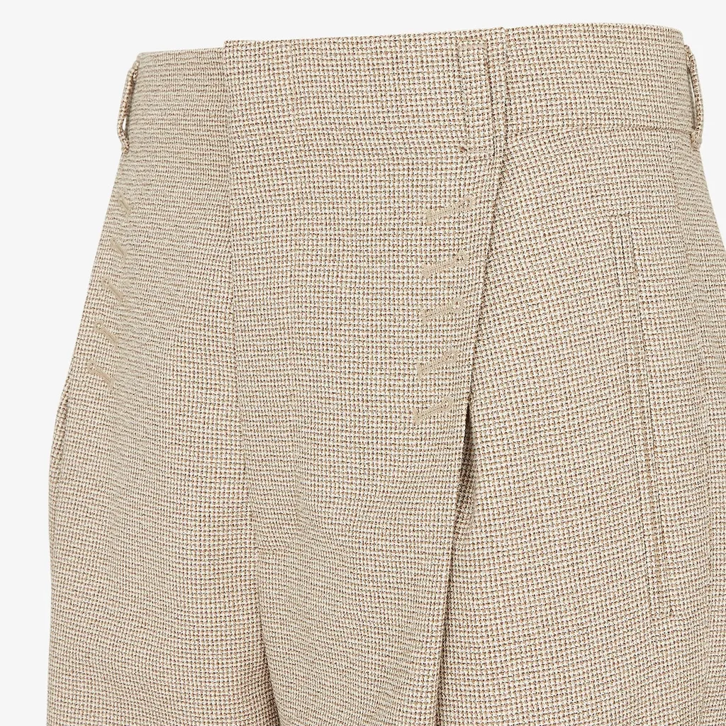 Micro Check Detailed Pleated Trousers