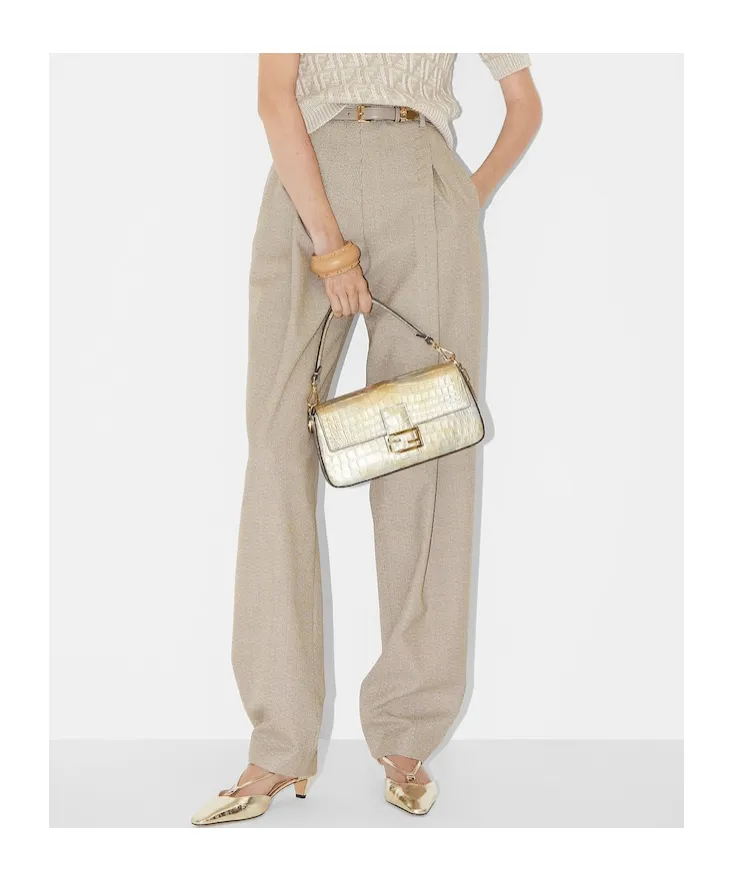 Micro Check Detailed Pleated Trousers