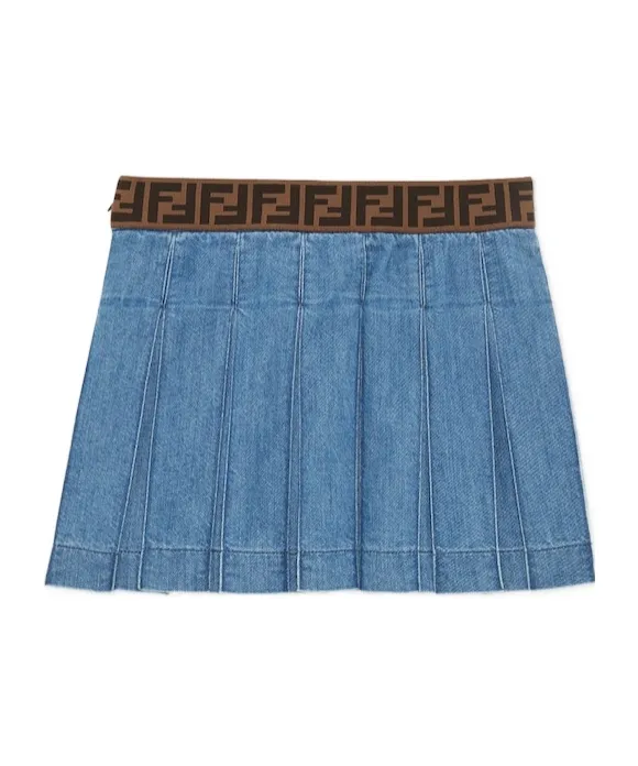 Ff Waistband Pleated Denim Skirt