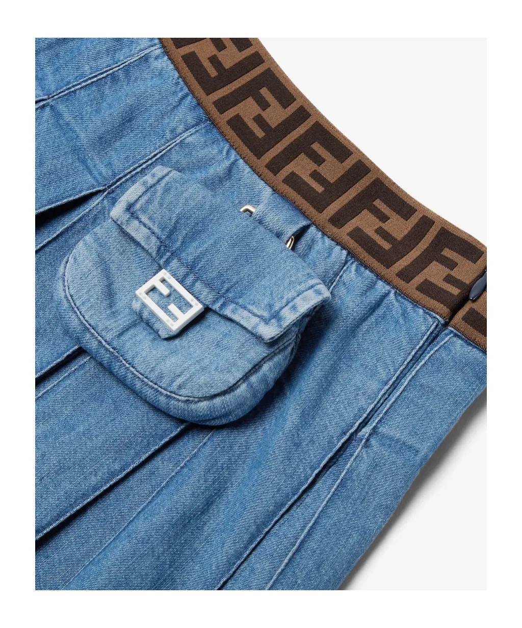 Ff Waistband Pleated Denim Skirt