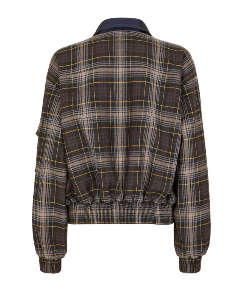 Checked Cropped Bomber Jacket