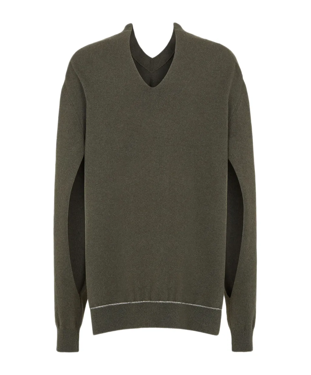 V-Neck Logo Embroidered Sweater