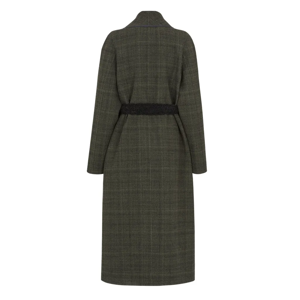 Ff Embroidered Tie-Waisted Tweed Coat