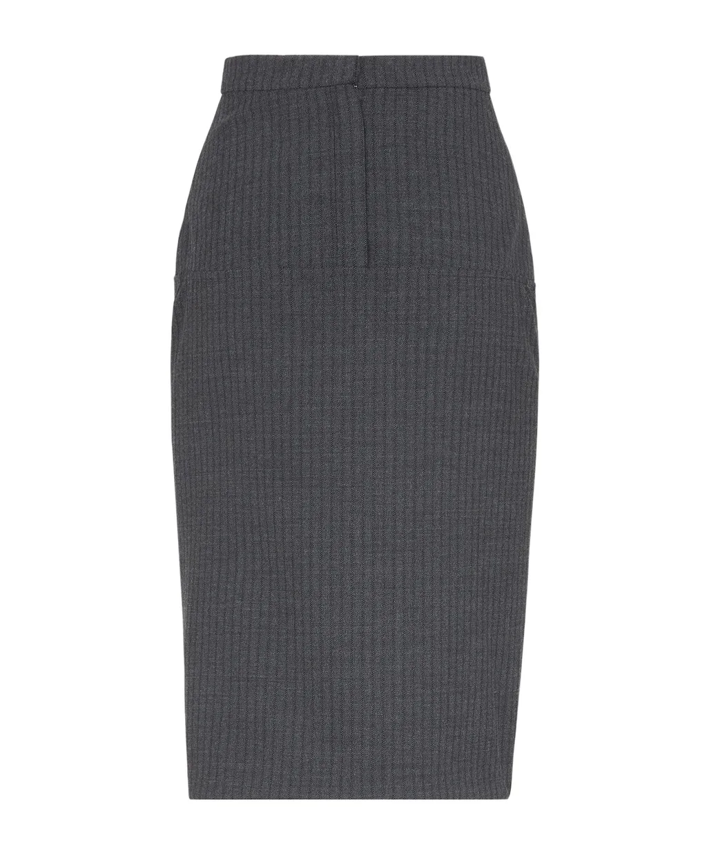 Pinstriped Slit Detailed Skirt