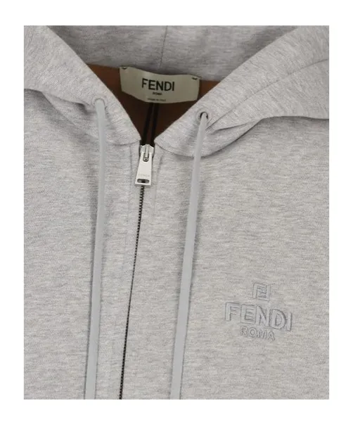 Logo Embroidered Zip-Up Drawstring Hoodie