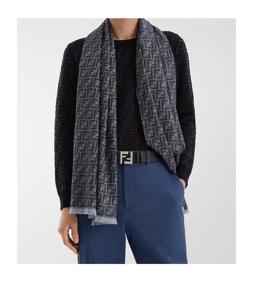 Ff Jacquard Frayed-Edge Scarf