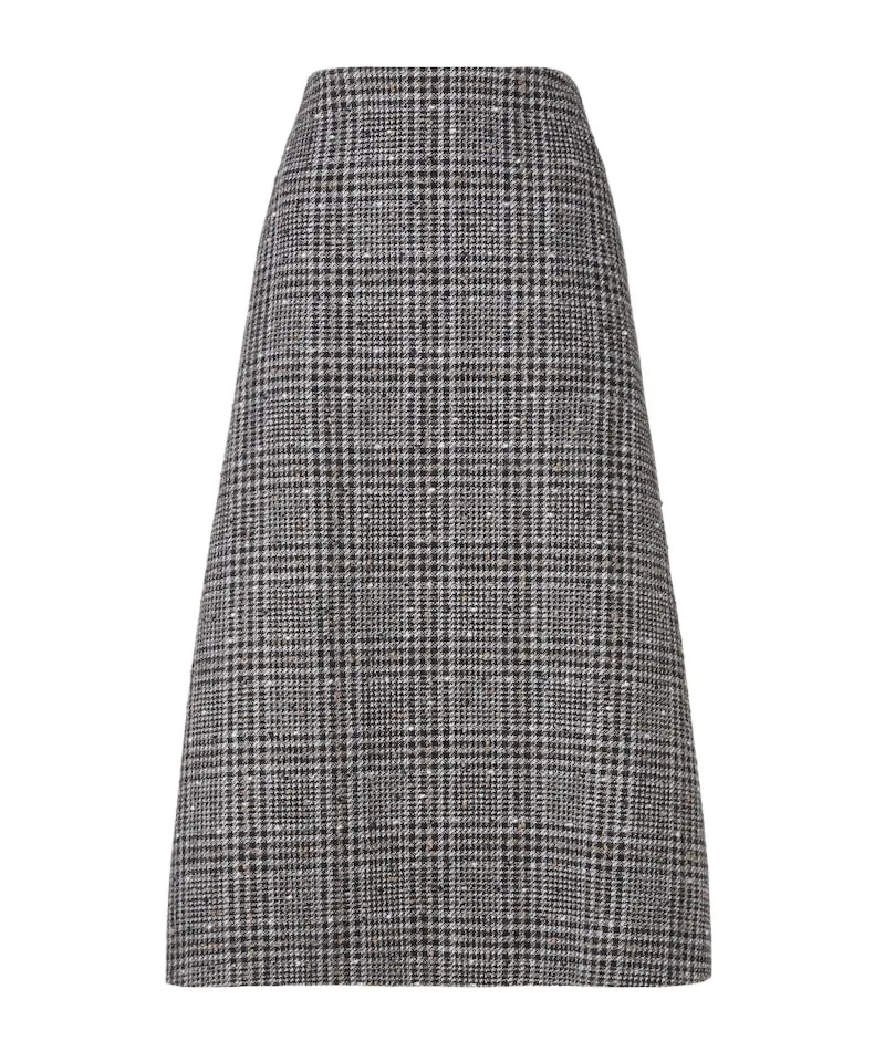 Embellished Flared Tweed Midi Skirt