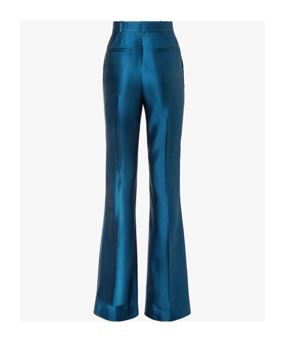 High-Waist Flared Satin Trousers